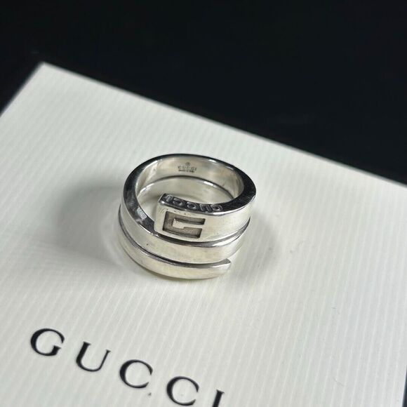 Gucci Silver 925 Vintage Spiral G Logo Ring Size 7 - Picture 2 of 7